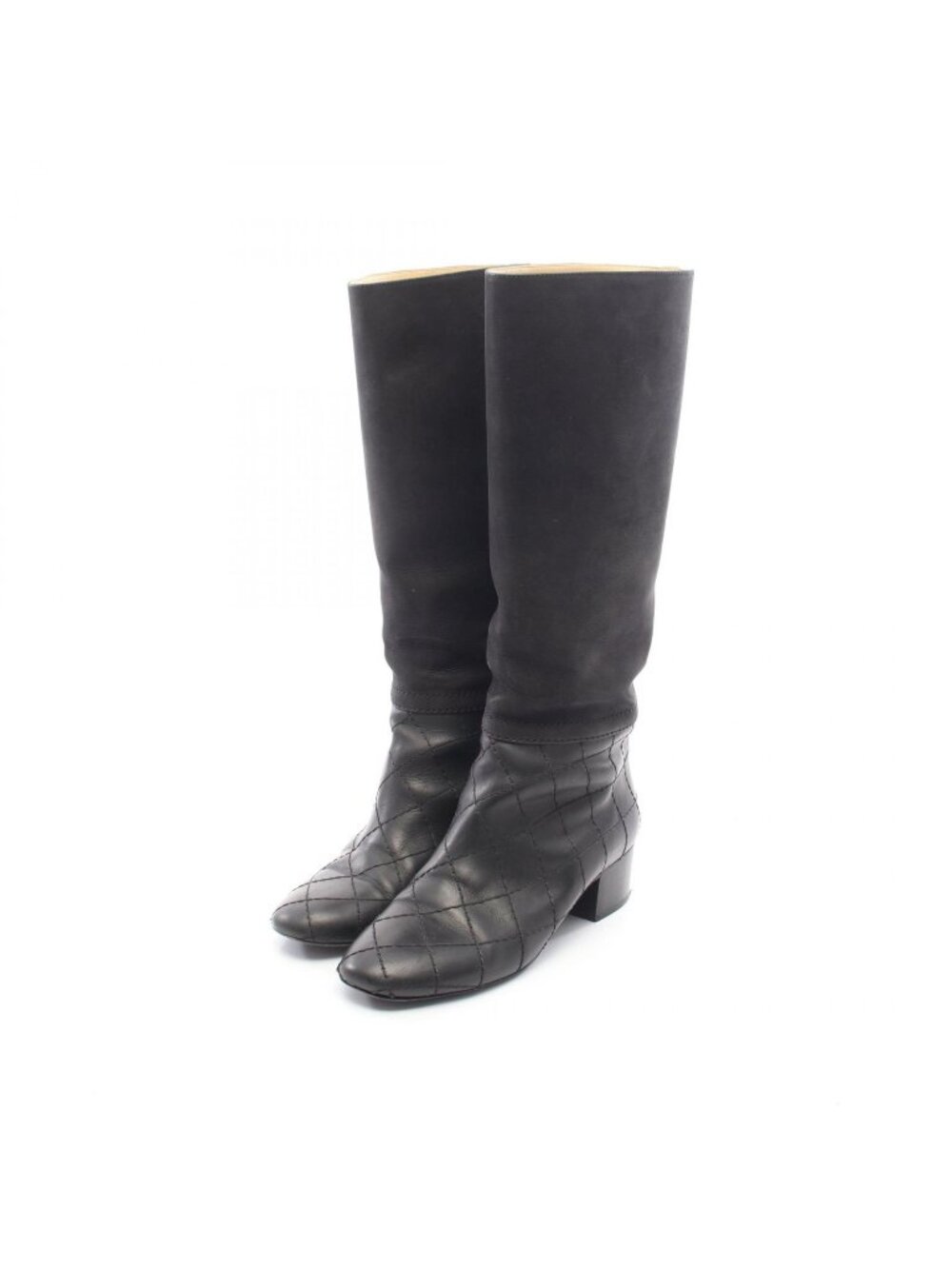 Chanel Boots CC Logo Quilted Long Leather